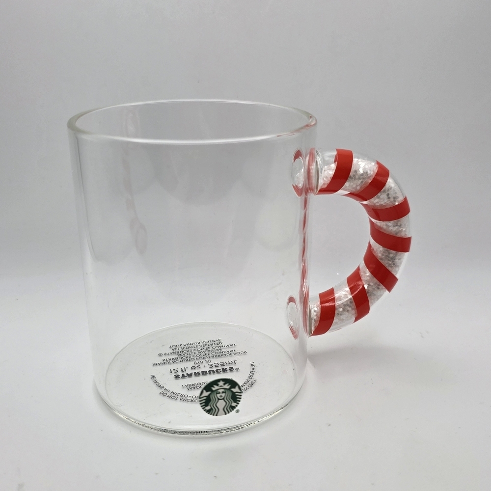 Starbucks Holiday 2020 Glass 12oz Candy Cane Handle Mug Cup Christmas